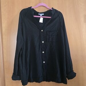 HYFVE Relaxed Black Long Sleeve Gauze Button Up Top Size L NWT